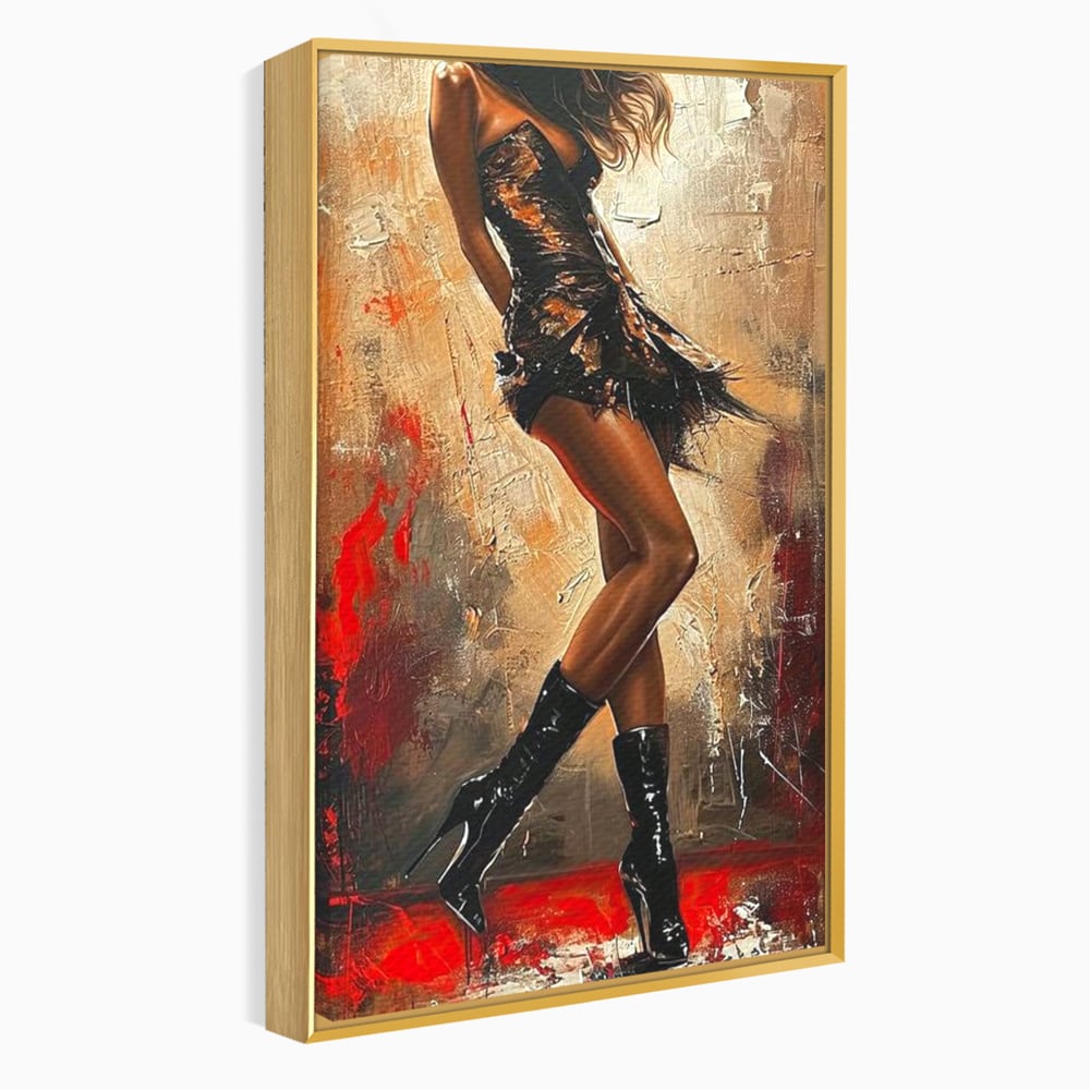 Tablou canvas cu tablou canvas cu silueta de dansatoare, in rama de aluminiu auriu